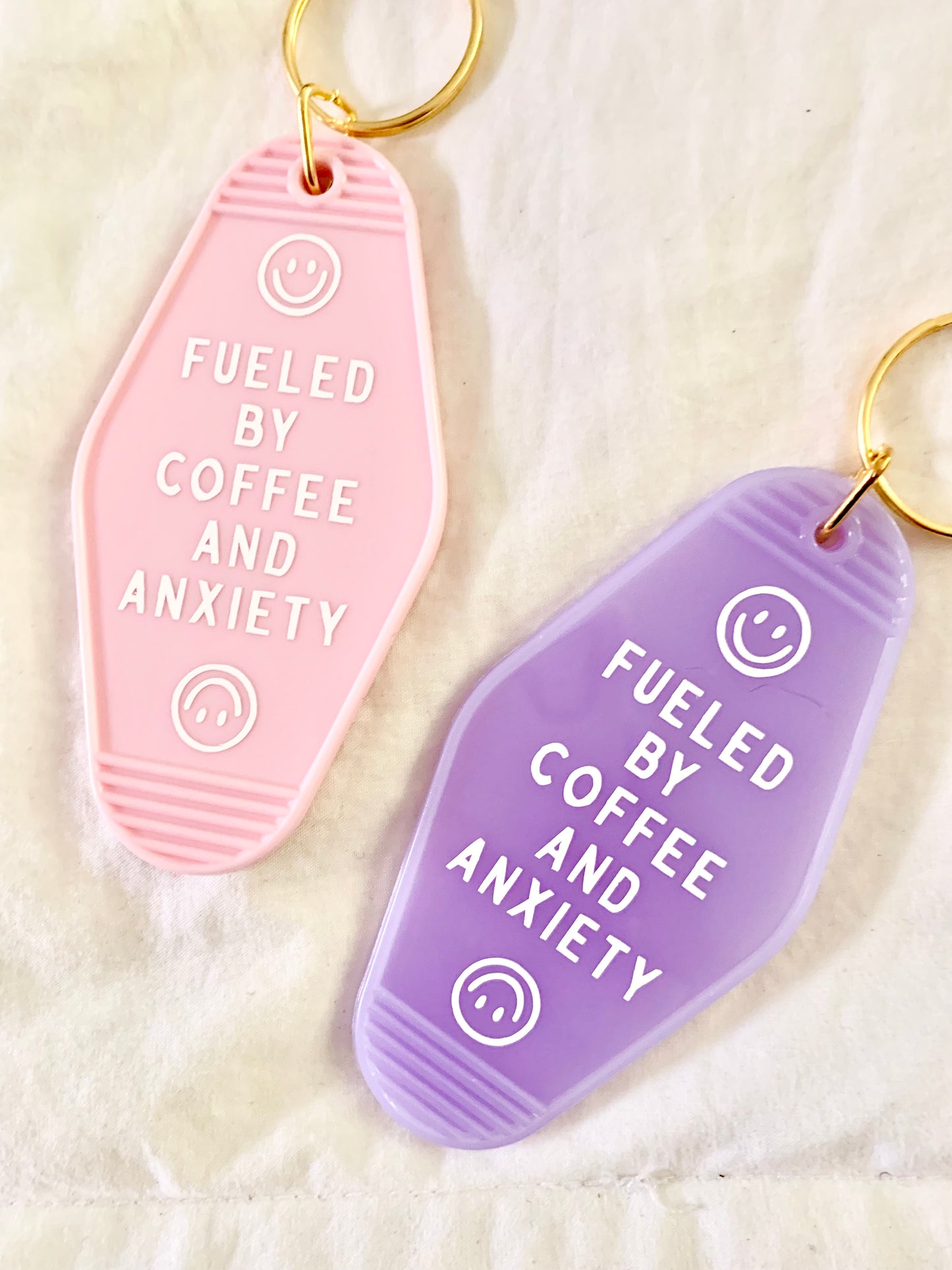 Fueled By Coffee & Anxiety | Retro Motel Keychain