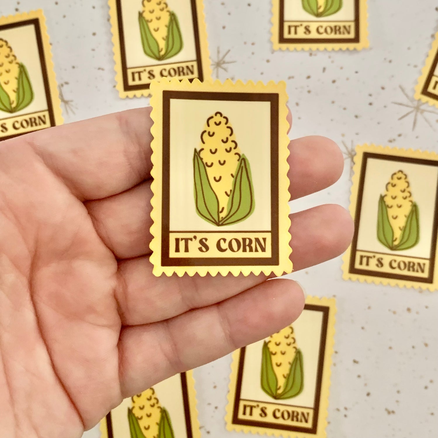 Corn Stack Sticker ITS CORN! Stamp Sticker – Happyish Brand