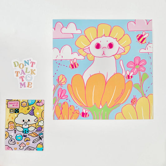 Pastel Flower Cat 8x8" Art Print